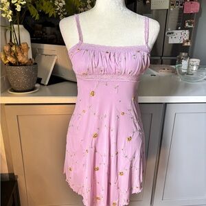 Urban Outfitters Lavender Flower Embroidered Lace Trim 90s Dress